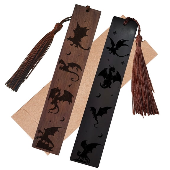 2Pcs Wood Bookmarks Set Laser Engraving Rectangle Dragon 148x28mm