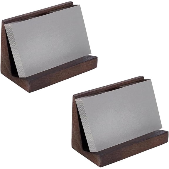 2Pcs Wood Business Card Holder Modern Card Stand for Office and Home Desk Desktop Brown Card Display Stand Holders Rectangle Professional Card Organizer for Men and Women 2pcs