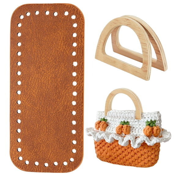2Pcs Wood D Shaped Handles Replacement 1Pc PU Leather Crochet Bag Bottoms Rectangle Peru 8.5x12x0.9cm Inner Diameter: 6x9.2cm for DIY