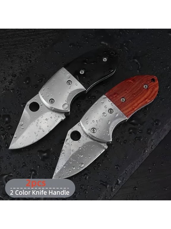 2Pcs Wood Handle Stainless Steel Outdoor Folding Mini Pocket Knife - Portable Keychain EDC Tool With Wood Grain Design, Compact For Daily Carry & Outdoor Use (2.76 Inch)