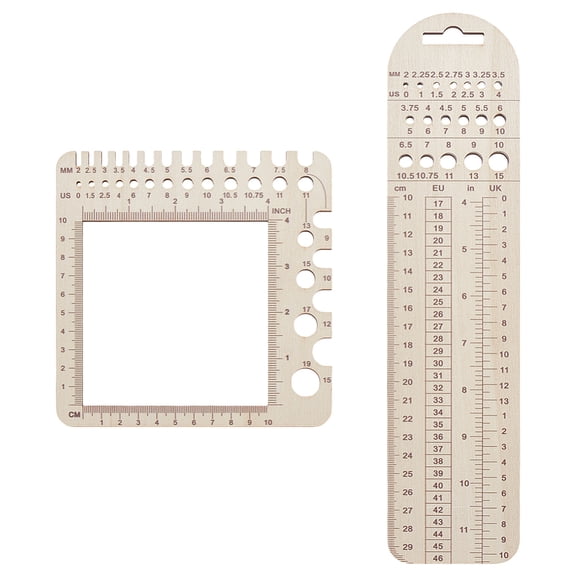 2Pcs Wood Knitting Gauge Rulers 2 Styles Knitting Needle Gauge Fabric Quilting Ruler Measuring Tool for Sewing Crochet Accessories