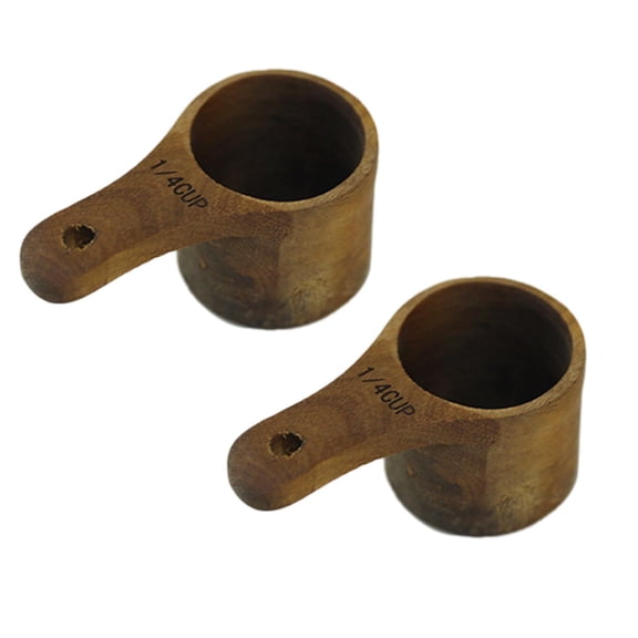 2Pcs Wood Measuring Cups, Stackable Kitchen Measure Tool with Handle, Baking and Cooking Measuring Set, Handcrafted with Polish Finish