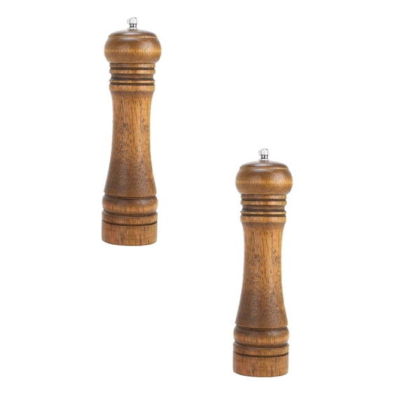2Pcs Wood Pepper Grinder, 8.66" Salt Mill Pepper Shaker, Pepper Mill with Adjustable Ceramic Rotor - Oak Wood Pepper Grinder for Your Kitchen