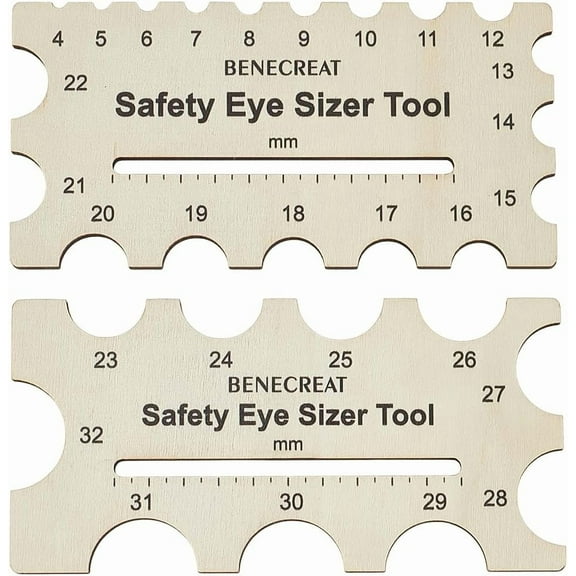 2Pcs Wood Safety Eyes Sizer Tool 4~32mm Burlywood Eye Measuring Ruler Plush Bear Eye Installation Doll Crochet Tool DIY Craft Tool Set