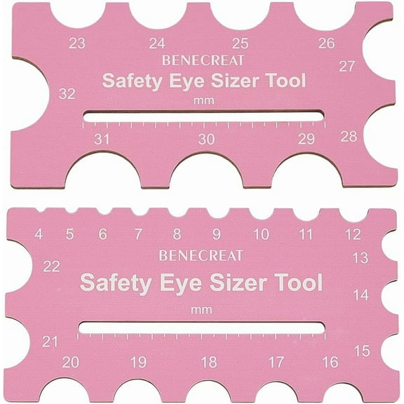 2Pcs Wood Safety Eyes Sizer Tool 4~32mm Pink Eye Measuring Ruler Plush Bear Eye Installation Crochet Tool DIY Craft Tool Set