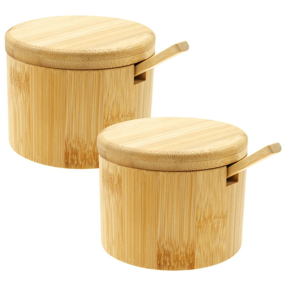 2Pcs Wood Spices Storage Cellar With Magnetic Swivel Lid Side Groove Design Salt Spice Box Multipurpose Easy Access Salt Container Holder for All Kinds of Spices