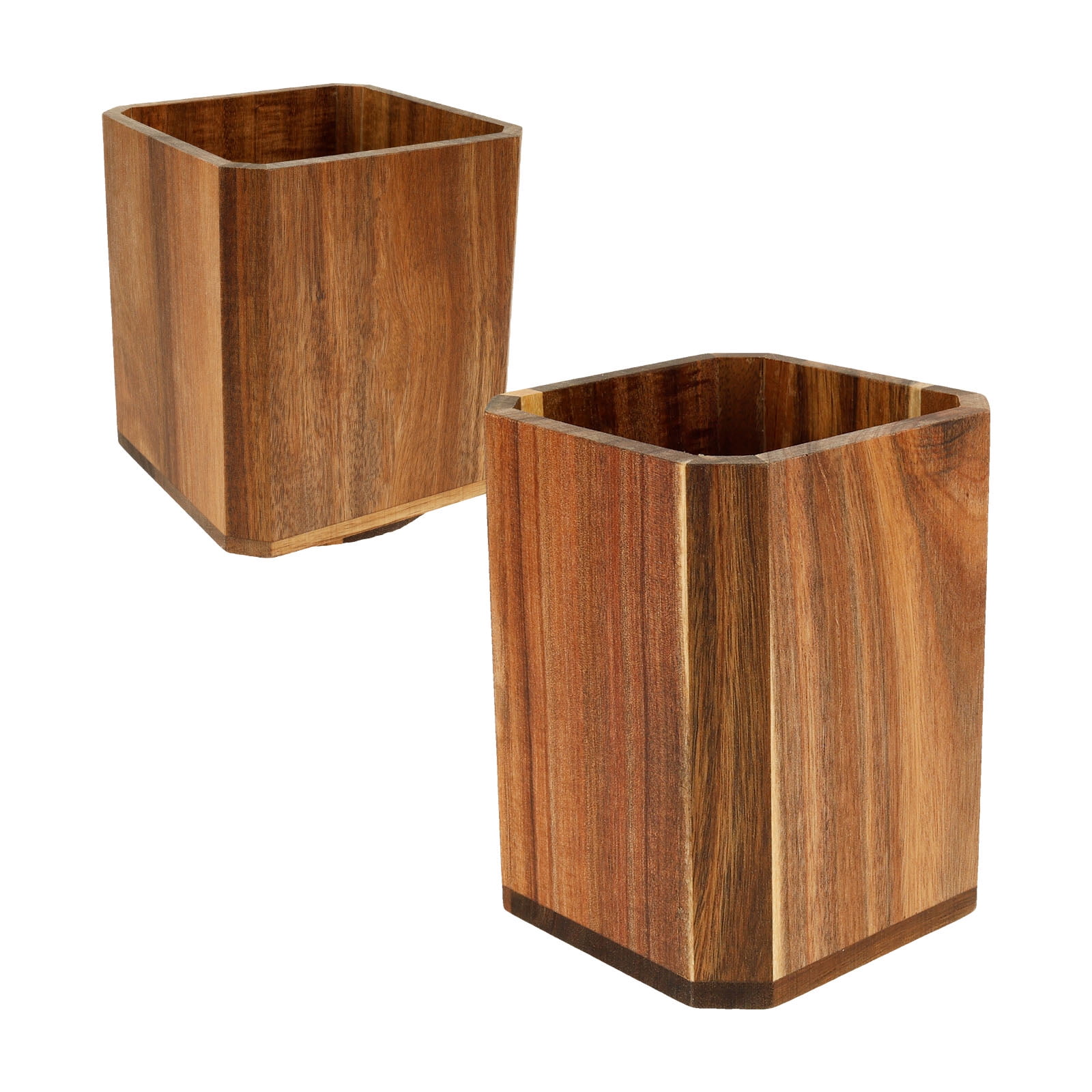 2Pcs Wood Utensil Holder 360° Rotating Acacia Utensil Crock Multipurpose Cooking Spoon Spatula Organizer Kitchen Tool Storage for Countertop