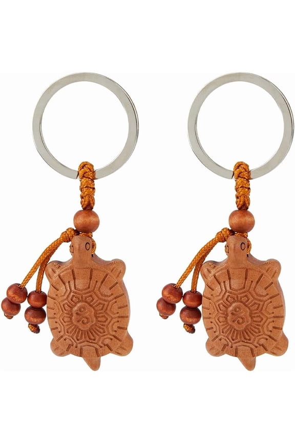 2Pcs Wood with Iron Keychains Tortoise Sienna 90mm diy
