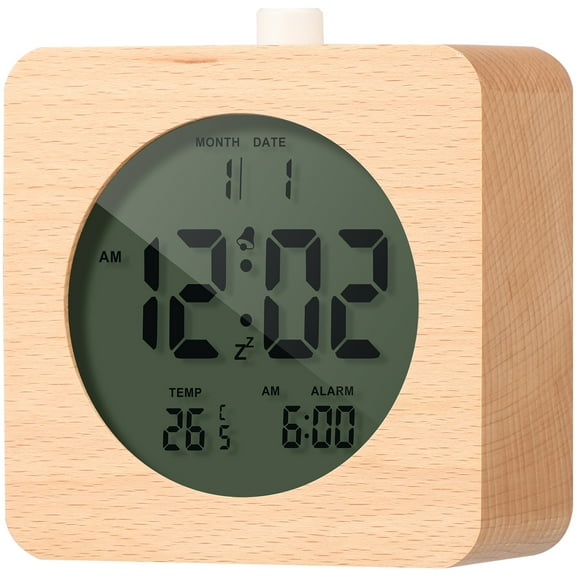 2Pcs Wooden Alarm Clock Digital Alarm Clocks with Temperature Detect Snooze Function and Night Light Battery Operated Bedside Alarm Clocks Portable Desk Clock for Bedrooms Bedside
