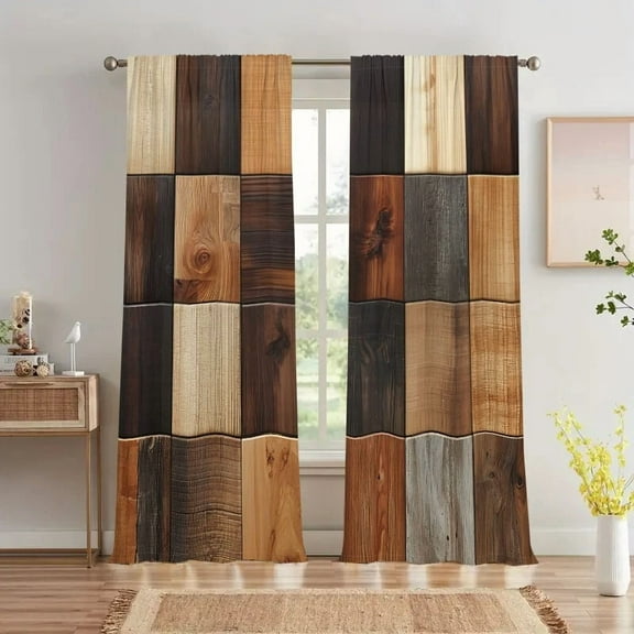 2Pcs Wooden Door Board Wood Patchwork Window Curtain Bedroom Living Room Kitchen