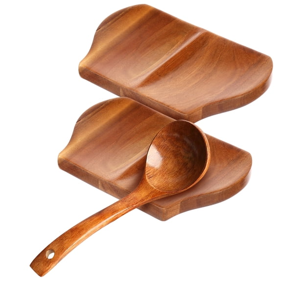 2Pcs Wooden Double Spoon Rest Easy Cleaning Smooth Surface Cooking Spatula Holder for Home Restaurant Dinning Setting