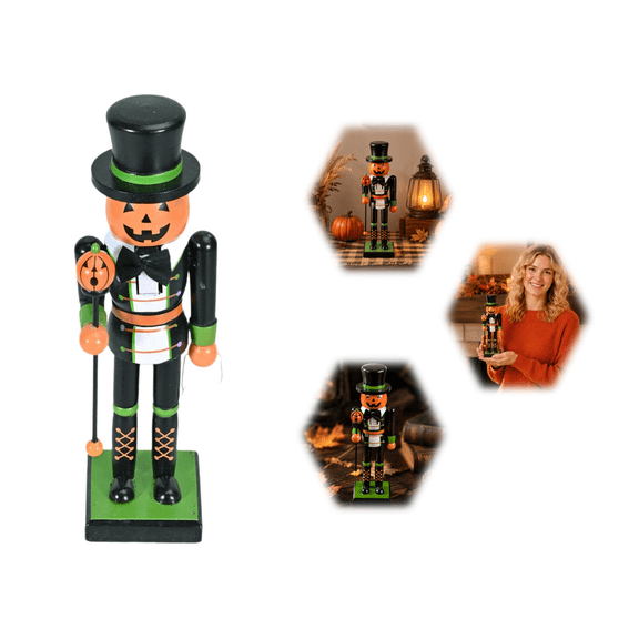 2Pcs Wooden Halloween Pumpkin Nutcracker,11.2 Inch Handpainted Collectible Nutcrackers Ornament,Soldier Design Perfect For Mantels Shelves And Tabletops
