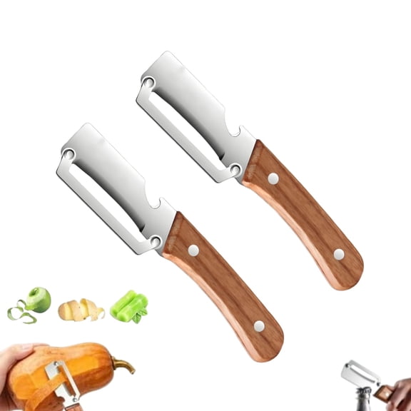 2Pcs Wooden Handle Vegetable Peeler, Stainless Steel Multi-Function Peeling Knife, Heavy Duty Fruit & Veggie Peeler for Potato Apple Carrot