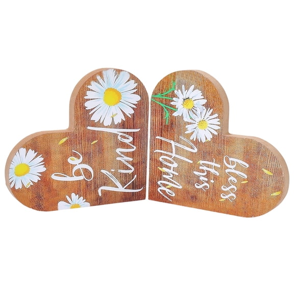 2Pcs Wooden Heart Sign Blessed Wood Plaque Words Daisy Be Kind Blessed This Home Burlywood Rustic Vintage Decorative Plaques Ornaments diy