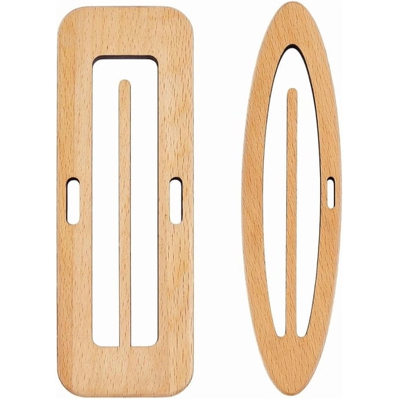 2Pcs Wooden Knitting Loom Shuttles Beech Wood Band Loom Handcrafted Knitting Inkle Weaving Shuttle for Weaving DIY Craft Weaving Accessories Rectangle and Oval Brown