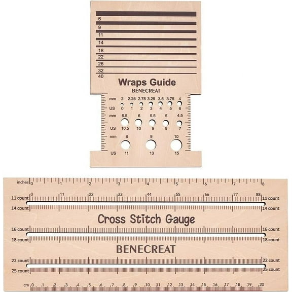 2Pcs Wooden Knitting Measuring Tools Set Wraps Guide Stitch Gauge Board Knitting Needle Gauge Knitting Tool for Count Stitches Spinners Yarn Measuring Crochet Accessories