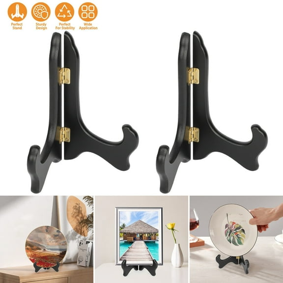 2Pcs Wooden Plate Display Stands Picture Easel Holder Stand Decorative Wood Library Decor for Display Picture Frame Holder Easels