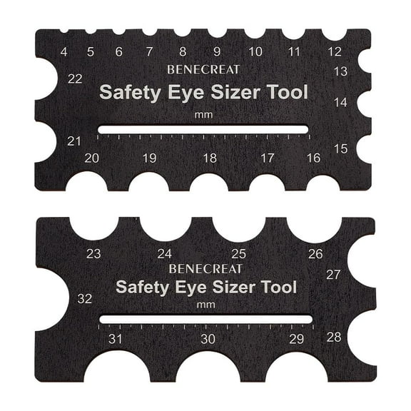 2Pcs Wooden Safety Eyes Sizer Tool 4~32mm Diameter Measuring Ruler Crochet Tool for DIY Craft Plush Bear Eye Installation Doll Making 3x6.3inch