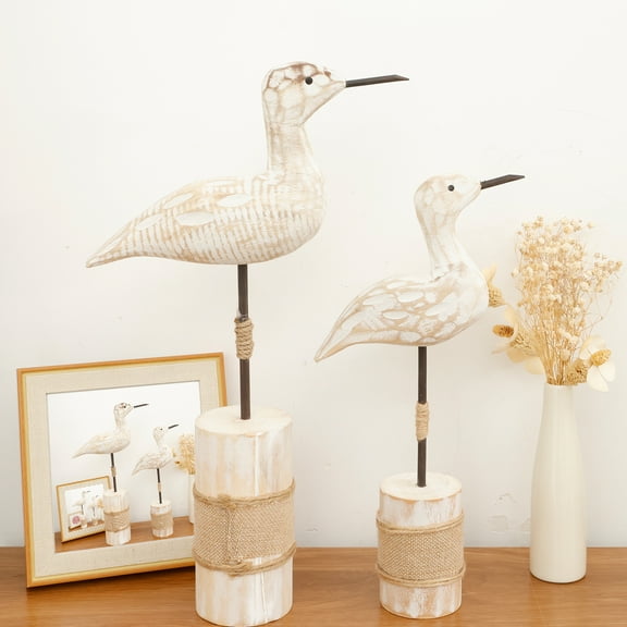 2Pcs Wooden Sea Birds Statues Coastal Decor White Seagull Statues for Nautical Coastal Beach Ocean Home Decoration for Coastal Beach Themed Restaurant Cafe
