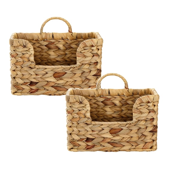 2Pcs Woven Hanging Magazine Holder, Water Hyacinth Magazine Basket, Wall Mounted Storage Basket for Books & Files, Wall File Organizer Magazine Rack with Handle for Home & Office 11.8"x4.3"x7.9"