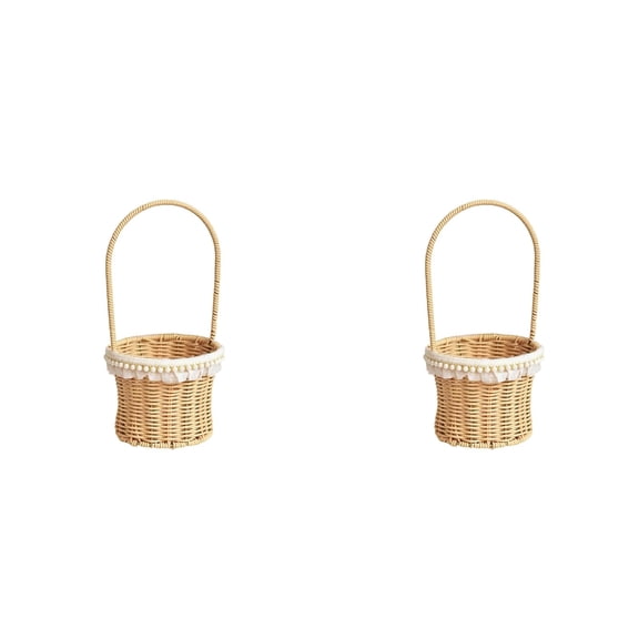 2Pcs Woven Wicker Planter Baskets with Bow Accent, Multipurpose Storage for Plants Indoor Outdoor Flowers Toys Rustic Farmhouse Containers Shelf Organizer 5.9x13 Inch Beige