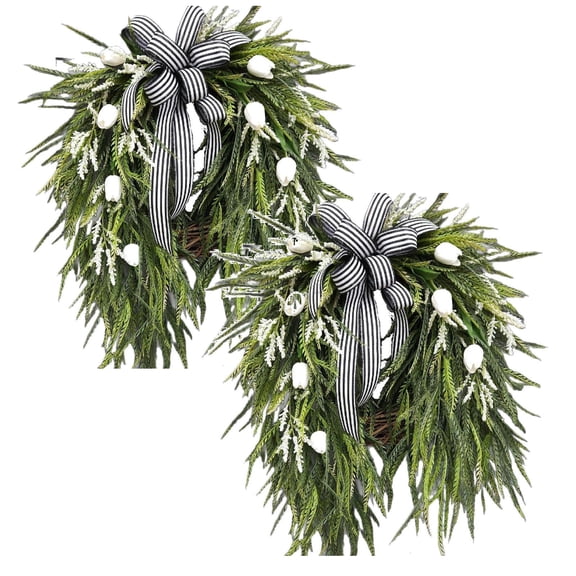 2Pcs Wreaths For Front Door Floral Wreath Year Round Outside Rose Spring Summer With Green Farmhouse Home Indoor Wall Window Wedding Greeny Decorations Wreath