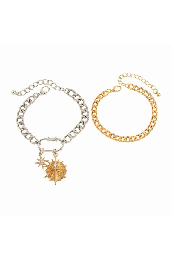 2Pcs Wrist Chain Bracelets Featuring Eight Pointed Star Charm Bangle Wristlet