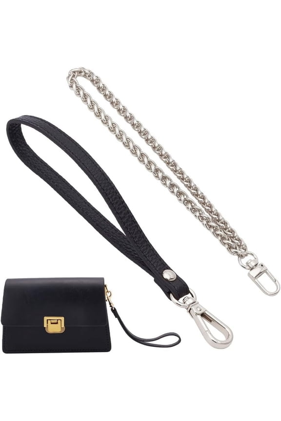 2Pcs Wristlet Strap 8.3 Inch Cowhide Leather Keychain Holder Iron Replacement Hands-Free Wristlet Strap Pochette Clutch Wallet Hand Wrist Strap Lanyard for Cellphone Case Key Wallet Platinum