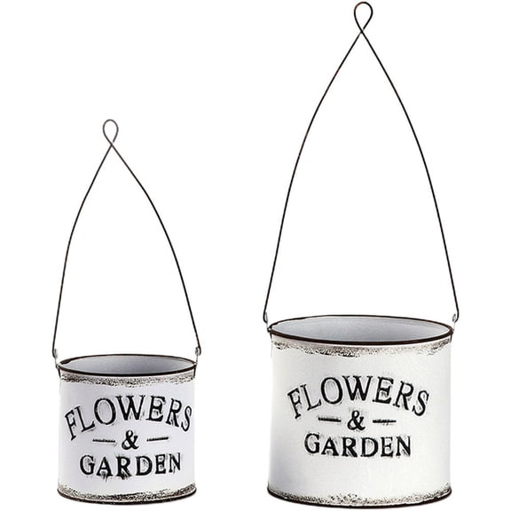 2Pcs Wrought Iron Flower Pots Bucket Tin Pots Hanging Pots Flower Pots Vase Hanging Flower Pots Plant Pot Bucket for Home Garden Wedding Decoration