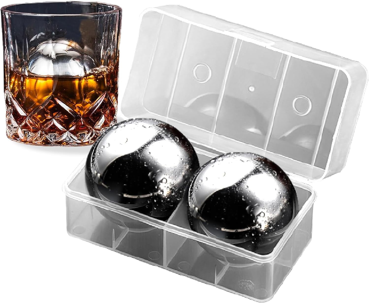 2Pcs XL Stainless Steel Whiskey Balls, Metal Reusable Ice Cubes, 2.2\, image size:1500x1234