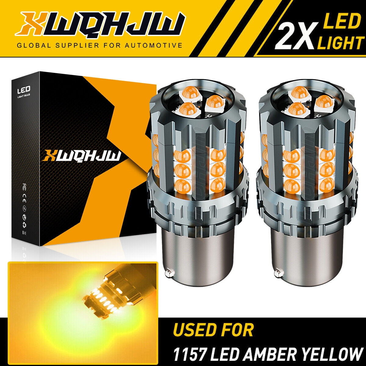 2Pcs XWQHJW Amber Yellow LED Front Turn Signal DRL Parking Light Bulbs 1157 7528