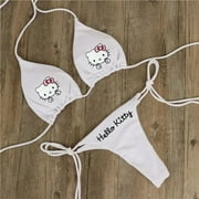2Pcs Y2K Hello Kitty Swimsuit Set for Women Sanrios Anime Kawaii Kuromi Bikini Sexy Hot Girl Sexy Underwear Bra Thong Girl Beach