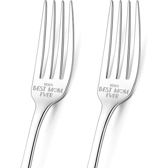 2Pcs Yoda Best Mom Ever Engraved Fork with Gift Box Stainless Steel Table Forks for Friends Families Festival Christmas Birthday Wedding 8Inches DIY