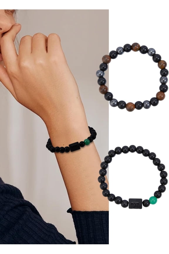 2Pcs Zodiac Aquarius Bracelets 12 Constellation Horoscope Bracelet Aquarius Black Onyx Stones Beads Bracelets for Women Men Birthday Jewelry Bracelet Gifts diy