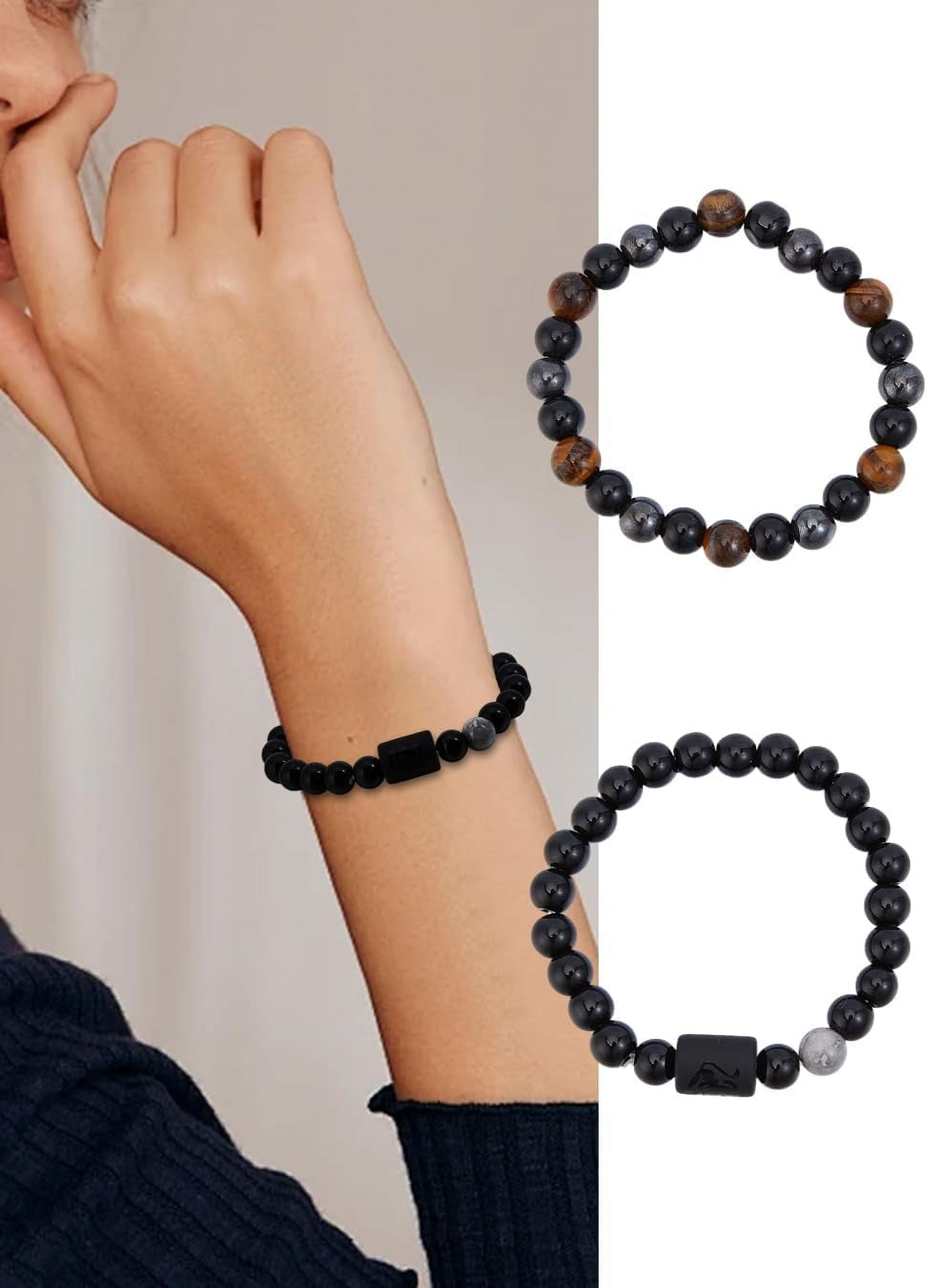 MMIUAEG Zodiac Birthstone Bracelet - Purple Natural Stone Beaded Bracelet With Message Card, For Women & Men