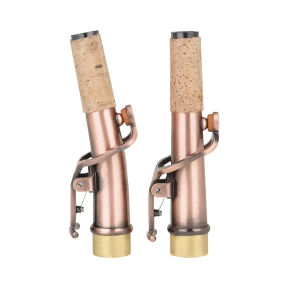 2Pcs/pack Saxophone Neck Brass Cork Wood Straight Curved Saxophone Neck Sets for Soprano Saxophone, Red Antique Color