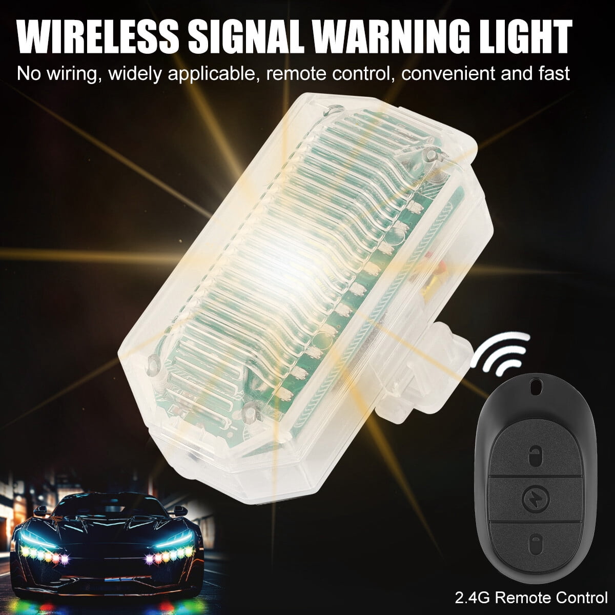 2Pcs/set Car Flashing Lights 7 Colors Wireless Remote Control LED ...