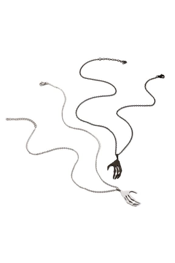 2Pcs/set Matching Necklaces for Couples Hip Hop Skull Hand Heart Pendant Necklace Gothic Couple Clavicle Chain Jewelry