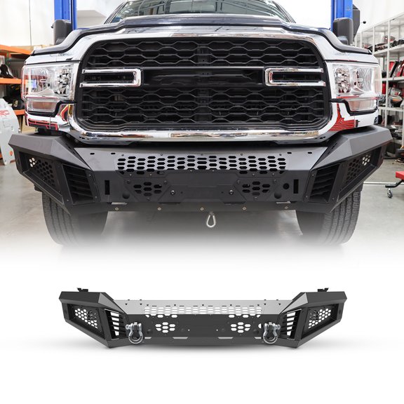 2Pcs/set Mid-Body Front Bumper+Side Wings for 2019-2024 Ram 2500/3500,Heavy Duty Steel Modular 2 IN 1 Design