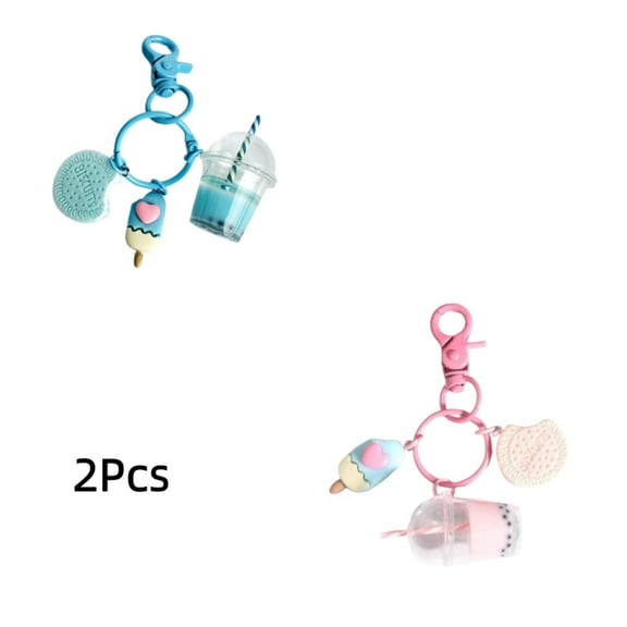 2Pcs/set Multi-color Cartoon Pearl Milk Tea Popsicle Biscuit Keychain Bag Decoration