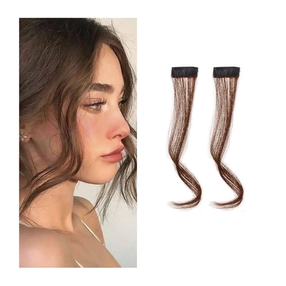 2Pcs/set Synthetic Hair Bangs Clip in Front Side Bangs Wavy Curly Hair Extensions 30/35CM Long Natural Dragon beard Bangs Hairpiece for Women