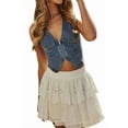 thumbnail image 1 of Women'S Denim Zip Up Vest Deep V Neck Sleeveless Asymmetrical Hem Slim Fit Summer Crop Jean Tank Tops Denim Blue M, 1 of 9