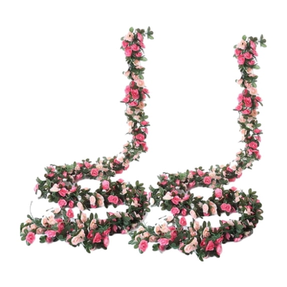 2Pcs x 7.2ft Flower Garland Artificial Rose Vine Flowers with Green Leaves Hanging Fake Roses Vine for Room Party Home Wedding Birthday Christmas Wall Arch Decor, Spring Pink Flower