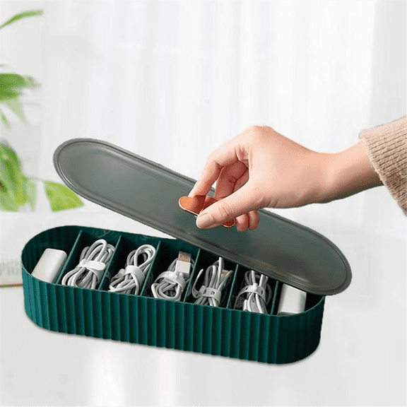 2PcsCable Organizer Box 7Compartment Electronics Management Organizer Large Capacity Electronic Accessories Storage Case,2 * Cable Organizer Box,White & Dark Green