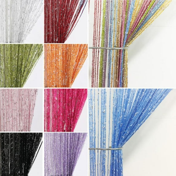 2Piece 39" Width 78" Height Straight curtain String Curtains Glitter Patio Net Fringe Door Fly Screen Windows Divider Cut To Size Bedroom