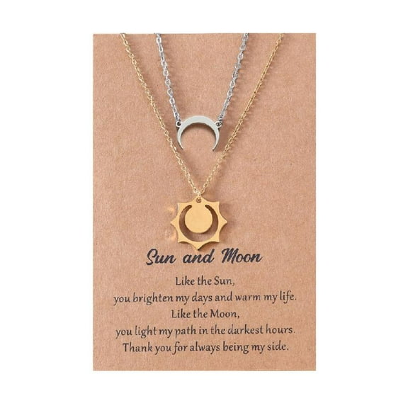 2Piece Couple Necklace Moon Sun Stainless Steel Pendant Link Chain Necklace Simple Best-Friend Necklace For Women Teen