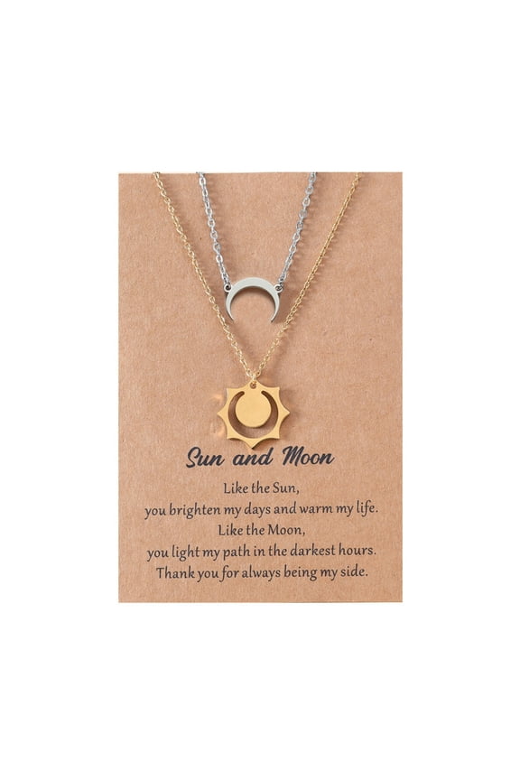 2Piece Good Luck Necklace Sun and Moon Pendant Chain Necklace Bff Friendship