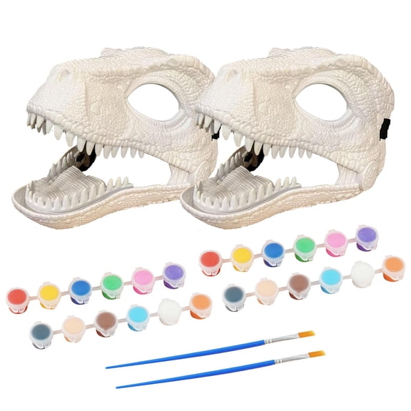 2Piece Hard Plastic Dinosaur Mask with Roaring Sounds, Furry Dino Masks Moving Jaw, Moving Mouth Raptor Dino Helmet for Halloween Carnival,Blank Masks with Paints for DIY Art Craft