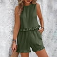 thumbnail image 1 of 2Piece Set Outfit for Women Two Piece Summer Sets for Women Short Sets for Women 2 Piece Linen Set for Women Casual Outfits for Women 2 Piece Sets Solid Sleeveless Round Neck Top Pleated Shorts Suit, 1 of 9