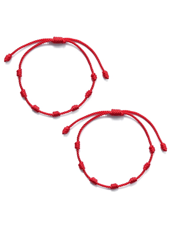2Pieces 7 Knots Red String Braid Bracelet Good Luck Amulet for Valentine's Day
